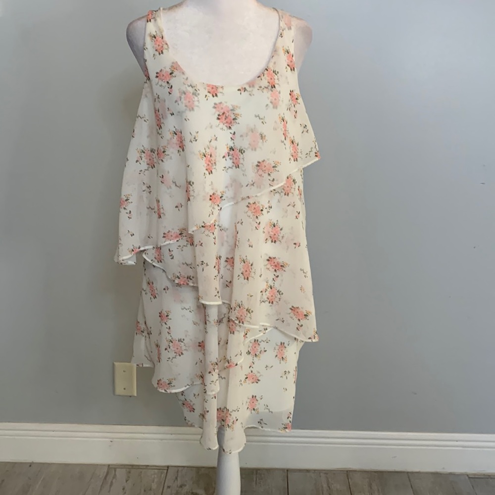 [Bailey 44] White/Pink Floral Ruffle Dress - Size Small